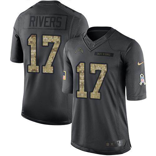 Nike Chargers #17 Philip Rivers Black Men's Stitched NFL Limited 2016 Salute to Service Jersey - Click Image to Close